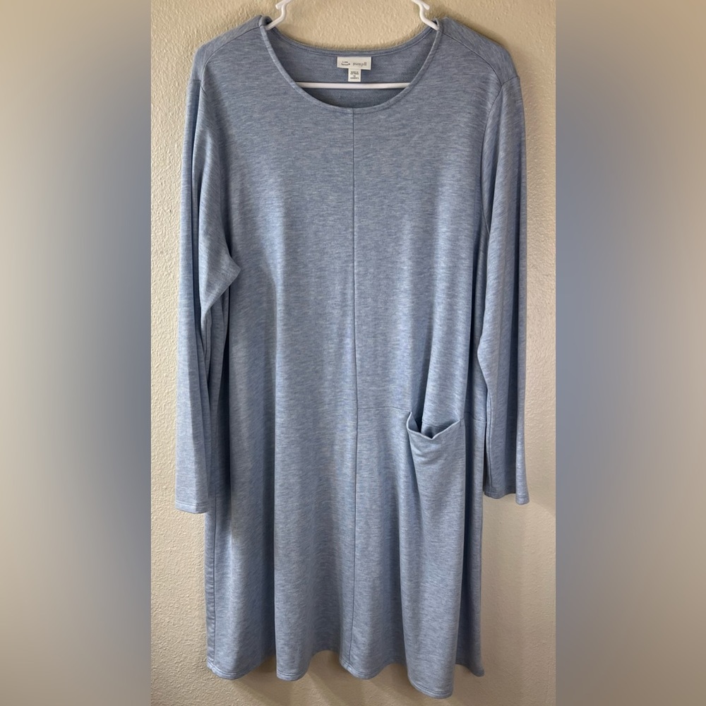J Jill Pure Jill Luxe Tencel Tunic Dress Heather Blue One Pocket Size 1X